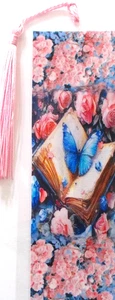 BUTTERFLY BOOK AND ROSES,VINTAGE LOOK, FLOWERS,CAT,BIRD,BUTTERFLIES-BOOKMARKS - Foto 1 di 1