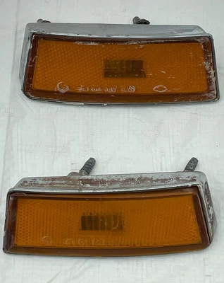 1970-74 Chevrolet Corvette Front Side Marker Light Amber Lamp Housing Lens Pair - Image 1 of 4