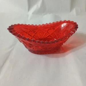 Vtg Amberina Cut Glass Hobstar Boat Shape Dish Sawtooth Edge Trinket Candy Dish - Picture 1 of 9