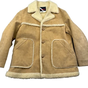 Vintage Rancher Jacket Wiman Mens XL Brown Sherpa Lined Camp Collar Button Front - Picture 1 of 8