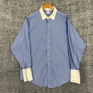 Brooks Brothers Oberhemd Herren 2XL 18-36 blau gestreift Knopfleiste französische Manschette XXL - Bild 1 von 12