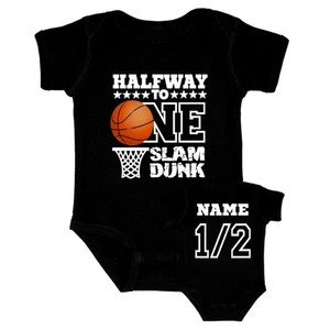 Halfway to one slam Dunk Basketball 1/2 Birthday bodysuit Personalize 18+colors - Picture 1 of 4