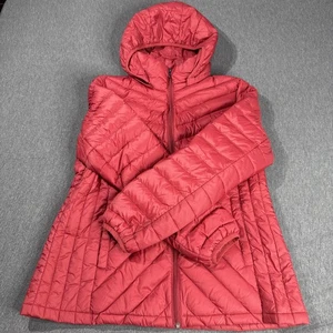 London Fog Packable Down Jacket Women’s L Red Hooded Ltweight Puffer 80/20 Down - Picture 1 of 11