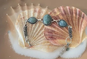 Aquamarine Gemstone bracelet 21cm Long - 925 Silver Plated-New - Bild 1 von 5