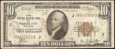 1929 $10 DOLLAR BILL BROWN SEAL BANK NOTE OLD PAPER MONEY NATIONAL CURRENCY - Image 1 of 2