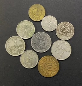 GOOD LOT OF 9 ARAB MIDDLE EAST COINS, BAHRAIN KUWAIT SAUDI UAE EGYPT JORDAN - Picture 1 of 2