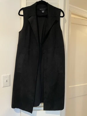 Cárdigan Joan Vass Negro Talla S Imitación Gamuza Plumero Frente Abierto Kimono Largo Suave Foto 1 de 4