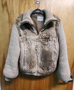Vintage Sergio Valente Rabbit Fur Bomber Jacket Zip Mob Wife Small Hong Kong - Picture 1 of 10