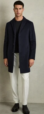 NUEVO Abrigo Chaqueta Reiss Talla L Para Hombres Mezcla de Lana Negra Pecho Epsom Foto 1 de 4