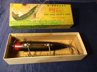 RARO SEÑUELO DE PESCA RINEHART ALMIZCLE ZUMBADOR CON CAJA Y PAPEL COLECCIONABLE OHIO Foto 1 de 4