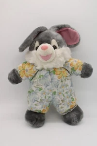 Grey Easter Bunny Rabbit Plush Stuffed Animal Toy in Floral Outfit 7" Vintage - Picture 1 of 13