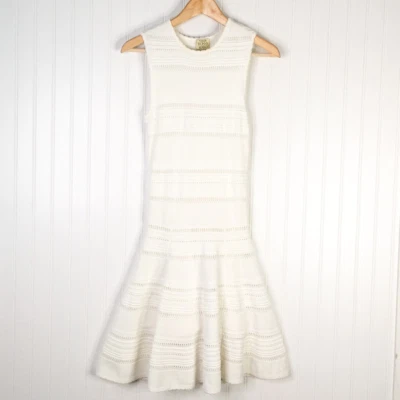 Vestido justo feminino Torn By Ronny Kobo listra branca bainha com babado sem mangas M - Imagem 1 de 4