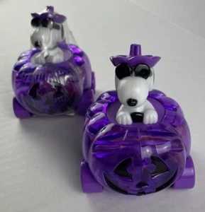 Set of 2 Peanuts Snoopy Halloween Purple Pumpkin Car & Candy Holder 1 NOS Sealed - Picture 1 of 7