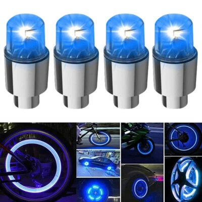 4x Blue LED Car Wheel Tire Air Valve Stem Cap Decoration Light Bike Accessories - Image 1 of 4