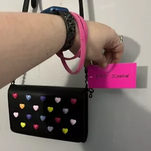 Betsey Johnson Black crossbody with multicolored hearts NWT - Picture 1 of 5