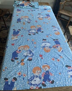 Vtg Raggedy Ann Andy Double Flat Sheet Plus Std Pillowcase Bobbs Merrill READ* - Picture 1 of 11