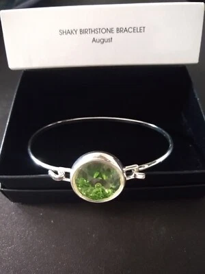 New Avon Shaky Birthstone/ August/ Green Crystals Silvertone Bracelet  - Image 1 of 2