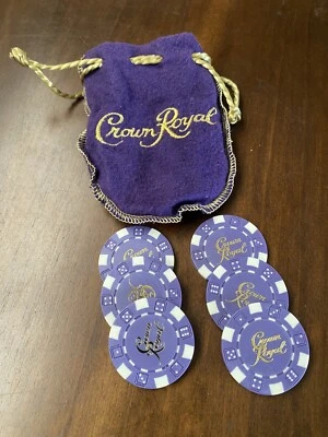 Crown Royal Whiskey Poker 6 Chips Felt Pouch - Image 1 of 4