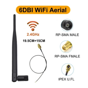 Mit IPEX Kabel 15CM RP-SMA 19.5CM 2.4G Router PC 6DBI Dualband WLAN Antenne - Afbeelding 1 van 8
