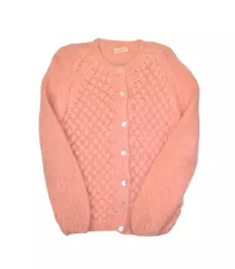 Vintage Mantessa Sweater Womens S Pink Cardigan Wool Raglan Granny Made in USA - Picture 1 of 6
