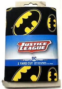 Batman Logo Justice League 1 Yard Cotton Fabric Super Hero Black Yellow Quilt - Picture 1 of 2