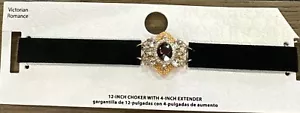 Velvet Victorian Romance Choker 12"&4" Extender Statement Purple Rhinestone Gold - Picture 1 of 8