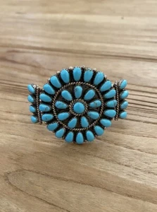 Vintage Sterling Silver Turquoise Floral Cluster Cuff Bracelet Navajo Signed PB - Picture 1 of 11