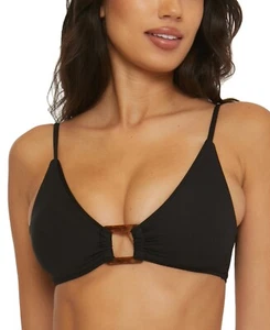 Top de bikini para mujer Becca talla pequeña negro acanalado borde moderno convertible nuevo - Imagen 1 de 4