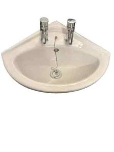 Corner Mount Basin sink With Single Leaver Taps,plug and waste lecico rrp £360 - Picture 1 of 6