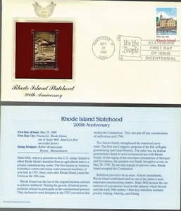 Rhode Island Statehood--200th Anniversary--1st day issue-Golden Replica - Picture 1 of 1