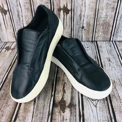 J Slides NYC Black Italian Leather Sz 6 Heidi Platform Slip On Sneaker Laceless - Image 1 of 4