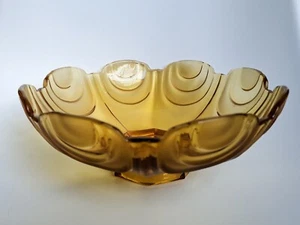  Amber Glass Bowl 9.5"  Art Deco Bohemian - Picture 1 of 11