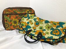 Vintage Flower Retro Suitcase Garment Bag Set Luggage 60s BoHo Hippie Orange