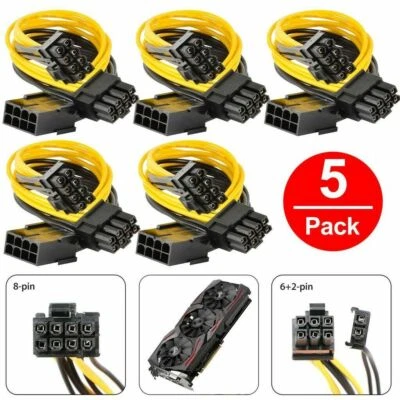 5-pack) PCI-E 8-pin to GPU 2x 6+2-pin Power Splitter Cable PCIE PCI Express - Image 1 of 4