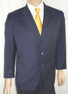 44S CARUSO $595 Blazer - Men 44 Navy Super 100s Wool Suit Jacket Fully Canvassed
