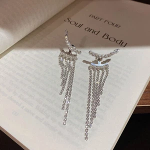 1Pair Korean Style Temperament Trendy Fashion Shiny Rhinestone Tassel Earri_$d - Picture 1 of 6