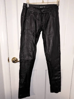Pantalones Topshop Para Mujer Talla 2 Imitación Cuero Vegano Moto Calce Ajustado Negro Pantalones Foto 1 de 4