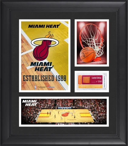 Miami Heat Framed 15x17 Collage w/Team-Used Basketball-LE of 250 Cover