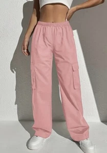 Women’s Y2K Style Cargo Pants Size XL High Rise Baggy Wide Leg PINK - Picture 1 of 8