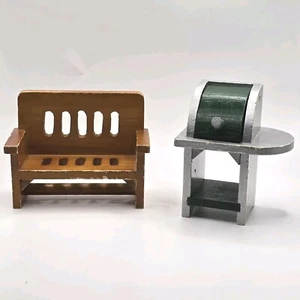 Lote de muebles de madera para muñecas Kidcraft vintage al aire libre parrilla y banco *Necesita... - Imagen 1 de 10