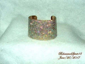 AWESOME BRILLIANT AUSTRIAN IRIDESCENT CRYSTALS RHINESTONE WIDE CUFF BRACELET - Picture 1 of 6