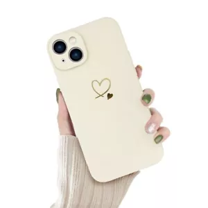 Newseego Apple iPhone 14 Plus 6.7” Case Silicone White Soft Cute Bronzing Heart - Picture 1 of 1