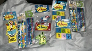 DR. SEUSS BUNDLE 4 PACKS PENCILS, 2 SHARPENERS, 8 BOOKMARKS, 2 PACKS ERASERS NEW - Foto 1 di 24