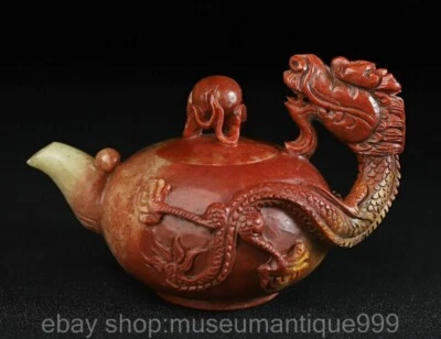 Tetera de cuentas con mango de dragón tallado piedra natural china Shoushan de 5,4" Foto 1 de 4