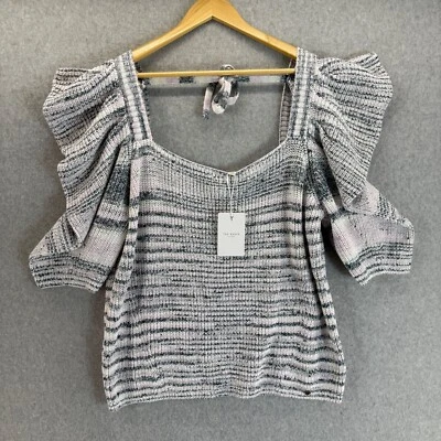 Ted Baker Aspel Puff Sleeve Marled Knit Sweater Tie Back Women Size 5 US 12 NWT - Image 1 of 4