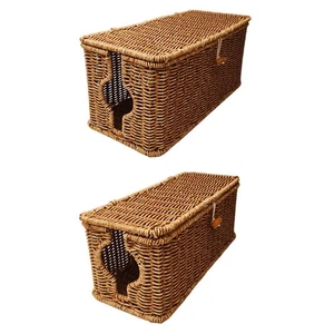 Cable Management Box Imitation Rattan Container Case USB Hubs Cord Organizer - Picture 1 of 14