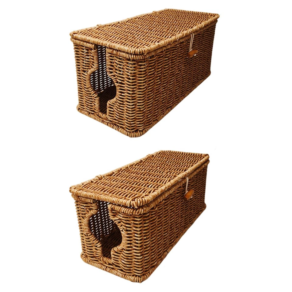 Cable Management Box Imitation Rattan Container Case USB Hubs Cord Organizer - Image 1 of 1