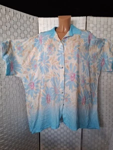 italy Bluse pastell hellblau rosa Blume ca 48 50 52 54 Laura Paris NEU Sommer - Picture 1 of 9