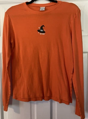 VTG 2004 Old Navy Long Sleeve T-Shirt Orange Witch Hat Halloween Tee Womens SZ L - Image 1 of 4