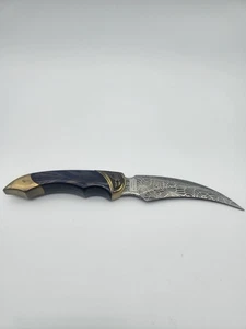 Custom Damascus 9" Fixed Blade Messer - verzierter Griff, gebogene Klinge, Sammlerstück - Bild 1 von 3